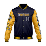 Custom Navy Yellow Letterman Varsity Jacket Personalized Embroidery Printing