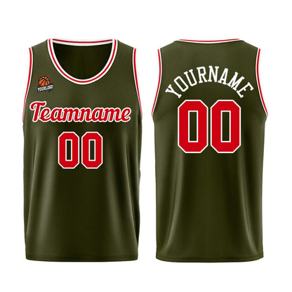 Custom Army Green-Red Basketball Jersey for Men Women Adult Youth Stitched Name Number Logo