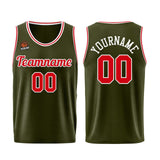 Custom Army Green-Red Basketball Jersey for Men Women Adult Youth Stitched Name Number Logo
