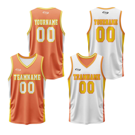 Custom Orange White Yellow Reversible Basketball Suit for Adults and Kids Personalized Jersey