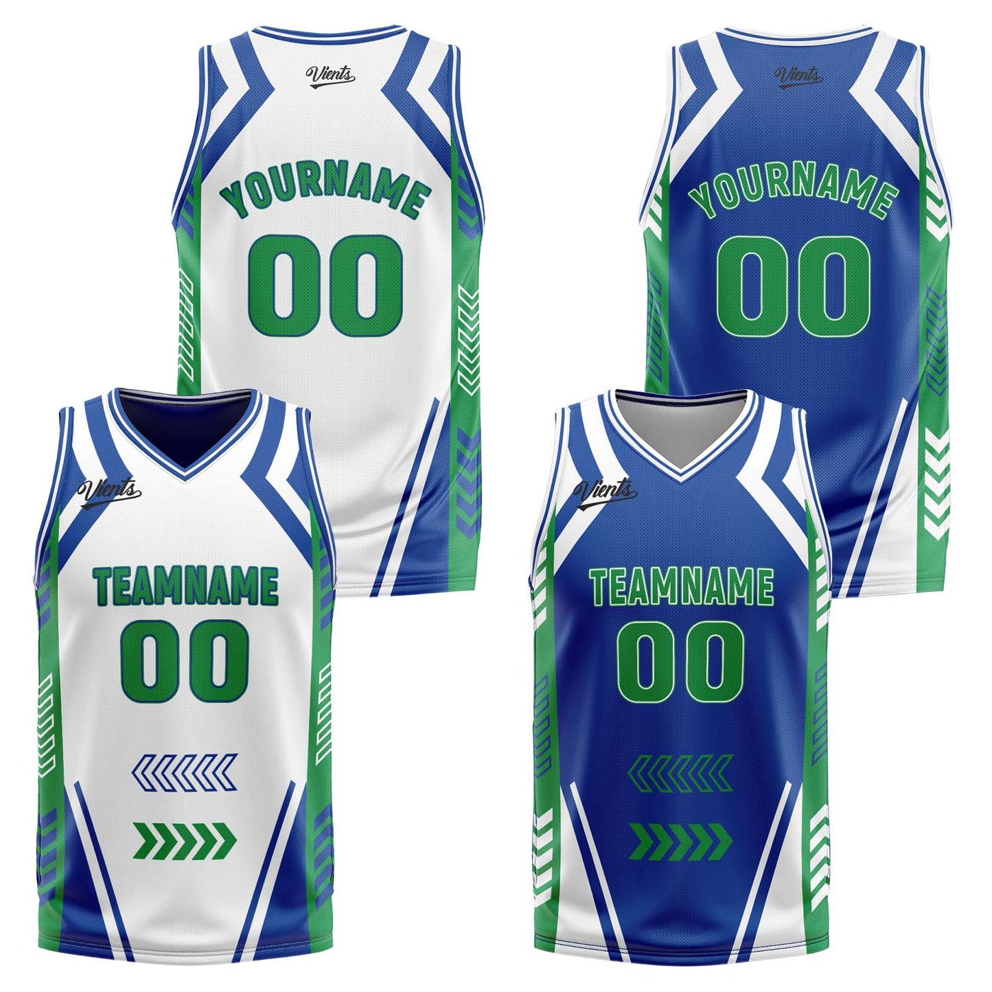 Custom White Blue Green Reversible Basketball Suit for Adults and Kids Personalized Jersey