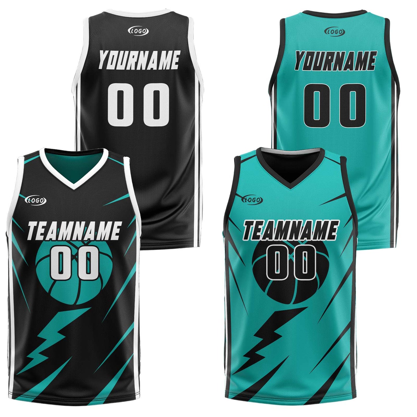 Custom Black Cyan Reversible Basketball Suit for Adults and Kids Personalized Jersey