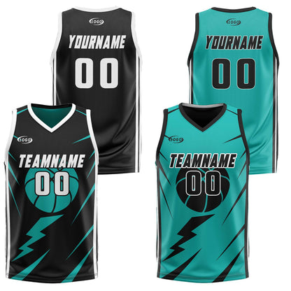 Custom Black Cyan Reversible Basketball Suit for Adults and Kids Personalized Jersey