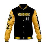 Custom Black Yellow Letterman Varsity Jacket Personalized Embroidery Printing