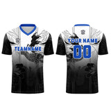Custom Black Blue Uniform Jersey Kids Adults Personalized Set Jersey Shirt