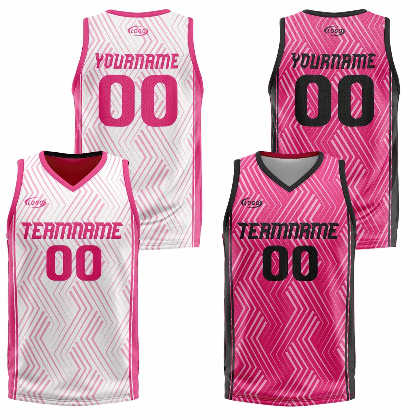 Custom White Pink Reversible Basketball Suit for Adults and Kids Personalized Jersey