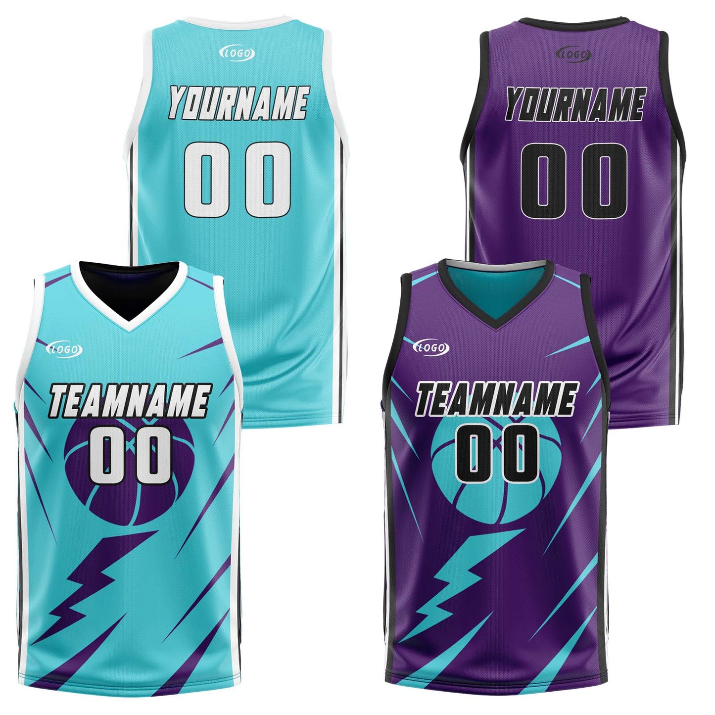 Custom Cyan Dull Purple Reversible Basketball Suit for Adults and Kids Personalized Jersey
