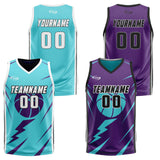 Custom Cyan Dull Purple Reversible Basketball Suit for Adults and Kids Personalized Jersey