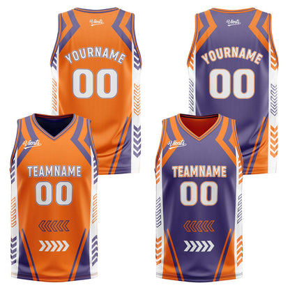Custom Orange Purple Reversible Basketball Suit for Adults and Kids Personalized Jersey