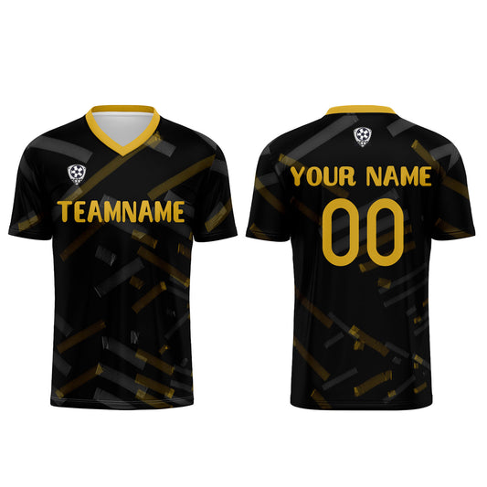 Custom Black Lemon Yellow Soccer Uniform Jersey Kids Adults Personalized Set Jersey Shirt
