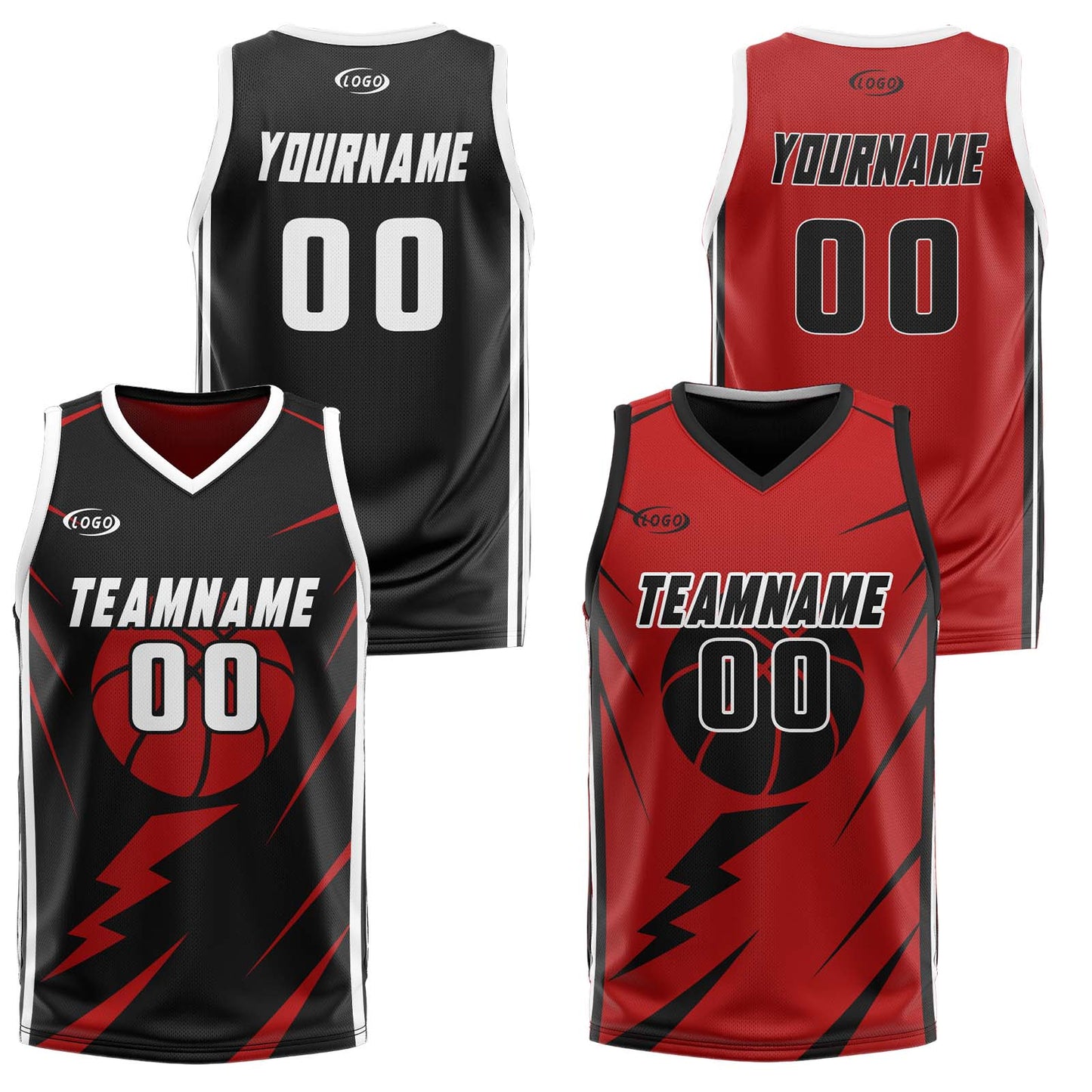 Custom Black Red Reversible Basketball Suit for Adults and Kids Personalized Jersey