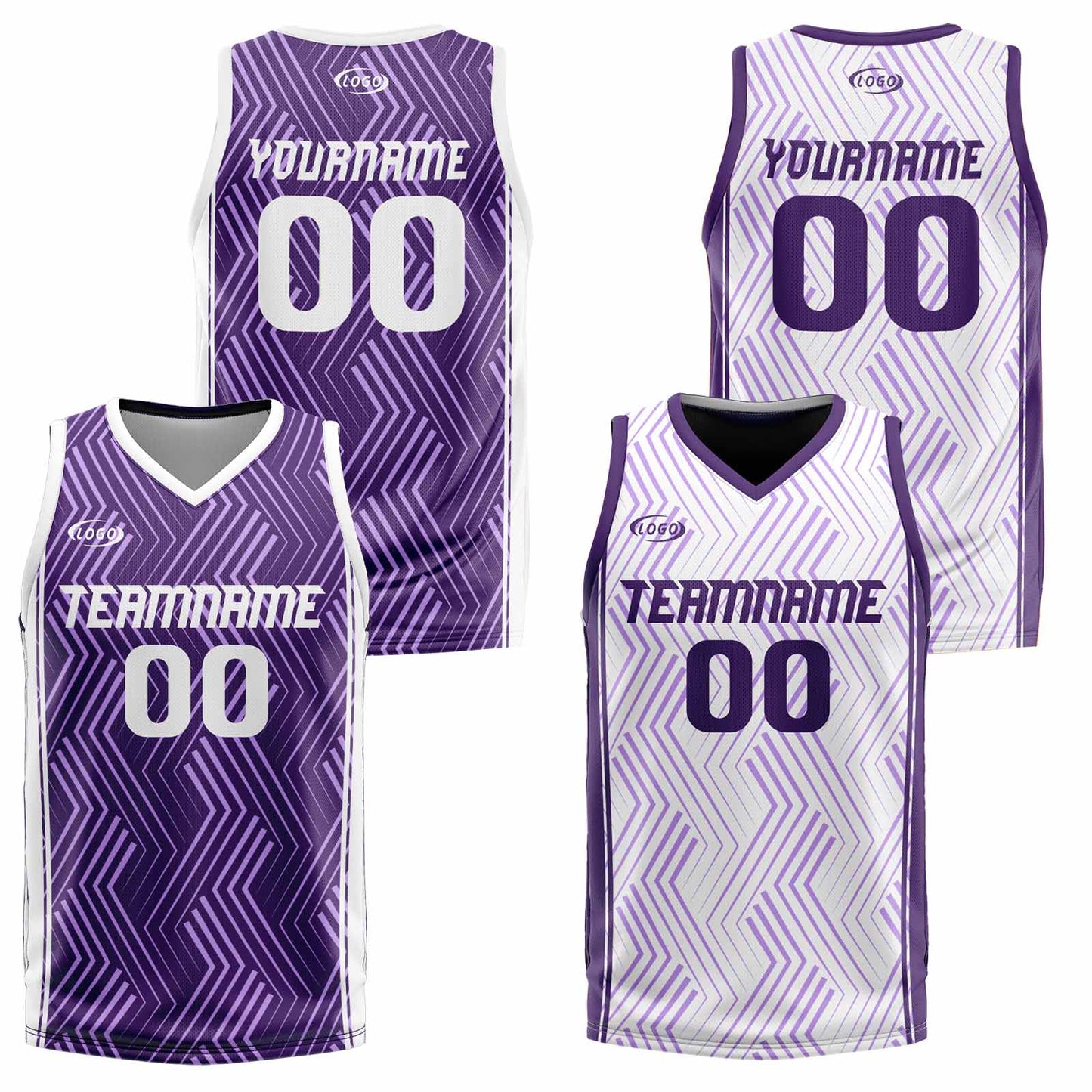 Custom Purple White Reversible Basketball Suit for Adults and Kids Personalized Jersey