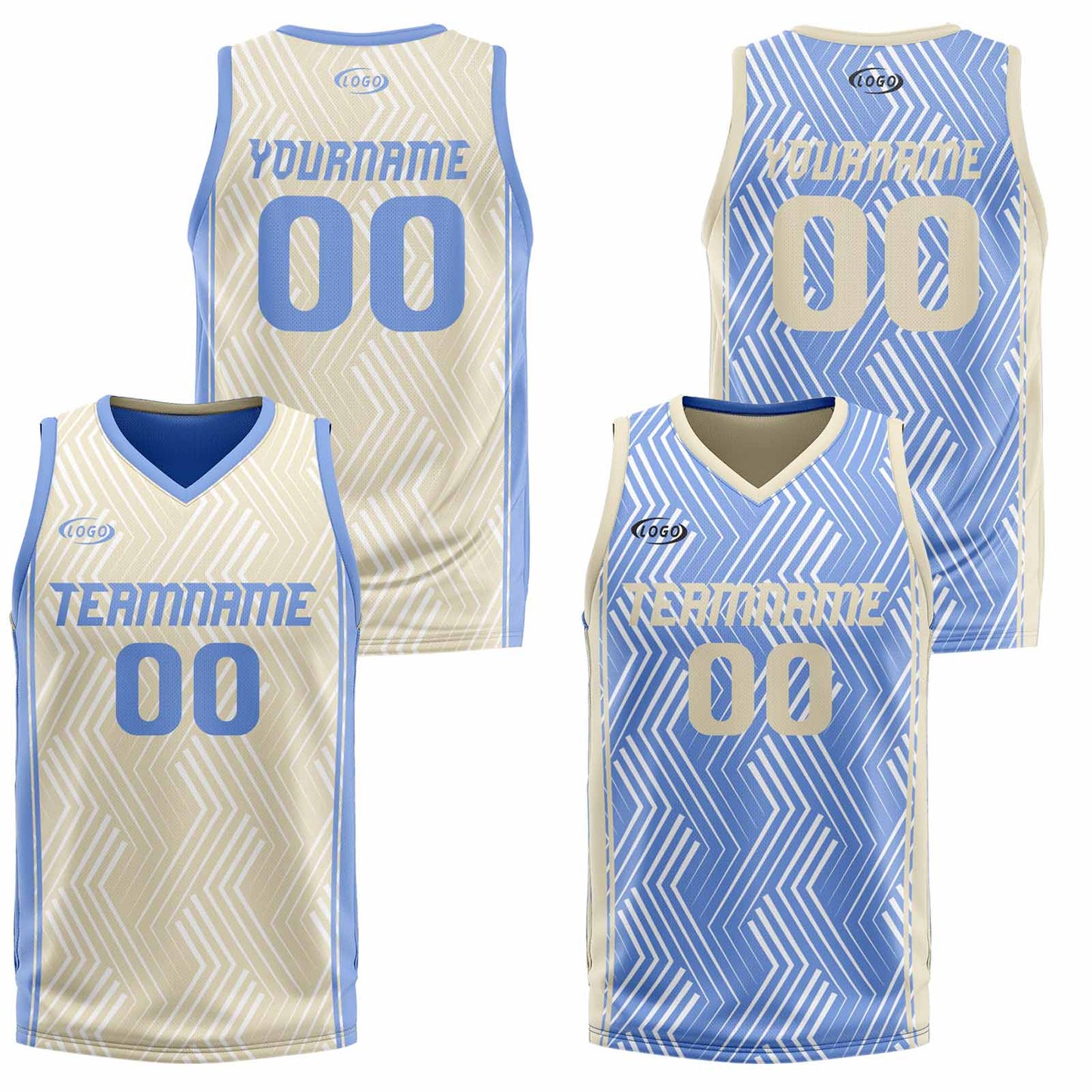 Custom Cream Blue Reversible Basketball Suit for Adults and Kids Personalized Jersey