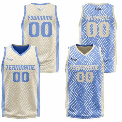 Custom Cream Blue Reversible Basketball Suit for Adults and Kids Personalized Jersey
