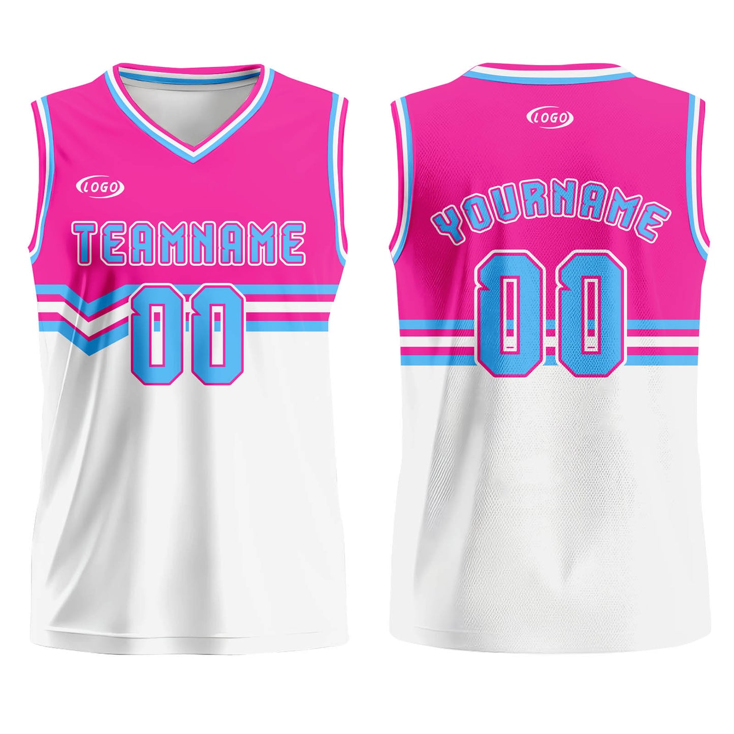 Custom Pink White Blue Basketball Jersey Uniform Suit Printed Your Logo Name Number
