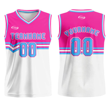 Custom Pink White Blue Basketball Jersey Uniform Suit Printed Your Logo Name Number