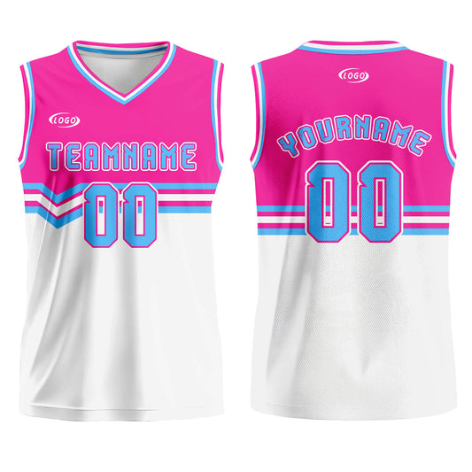 Custom Pink White Blue Basketball Jersey Uniform Suit Printed Your Logo Name Number