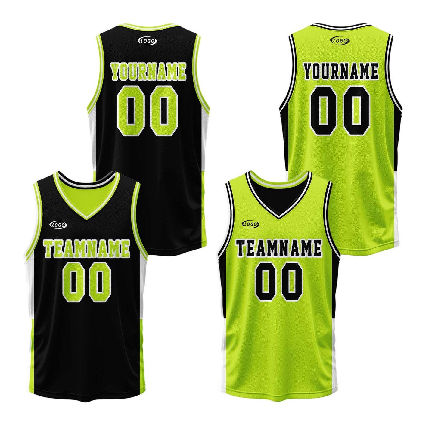 Custom Black Neon Green Reversible Basketball Suit for Adults and Kids Personalized Jersey