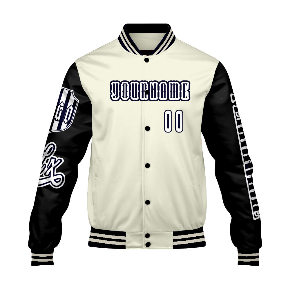 Custom White Black Letterman Varsity Jacket Personalized Embroidery Printing