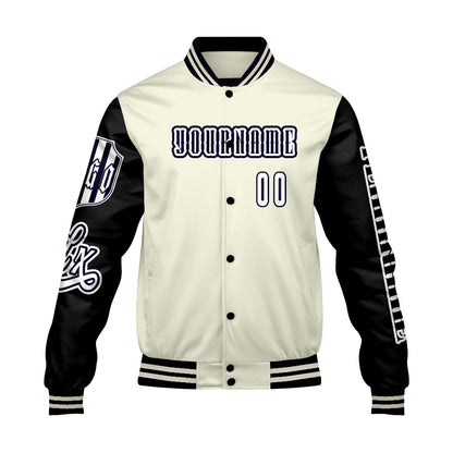 Custom White Black Letterman Varsity Jacket Personalized Embroidery Printing