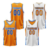 Custom Orange White Blue Reversible Basketball Suit for Adults and Kids Personalized Jersey