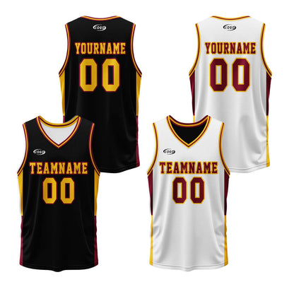 Custom Black White Yellow Reversible Basketball Suit for Adults and Kids Personalized Jersey