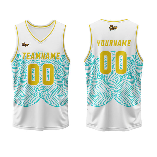 Custom White Blue Lemon Yellow Basketball Jersey Uniform Suit Printed Your Logo Name Number