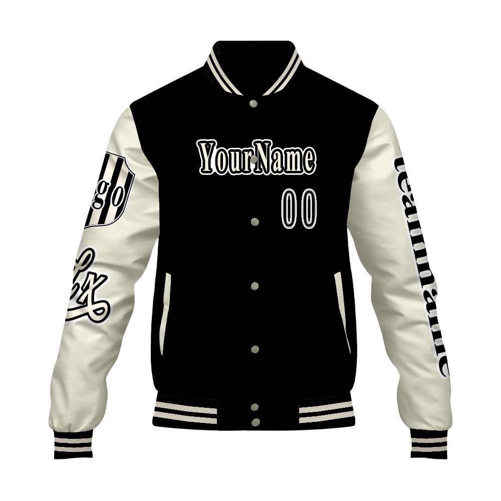 Custom Black White Letterman Varsity Jacket Personalized Embroidery Printing