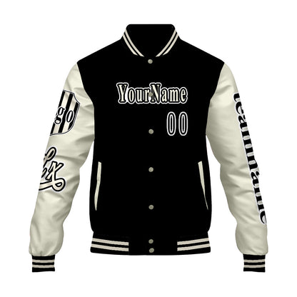 Custom Black White Letterman Varsity Jacket Personalized Embroidery Printing