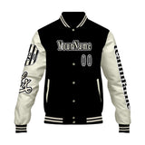 Custom Black White Letterman Varsity Jacket Personalized Embroidery Printing