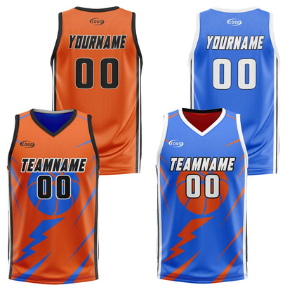 Custom Orange Blue Reversible Basketball Suit for Adults and Kids Personalized Jersey