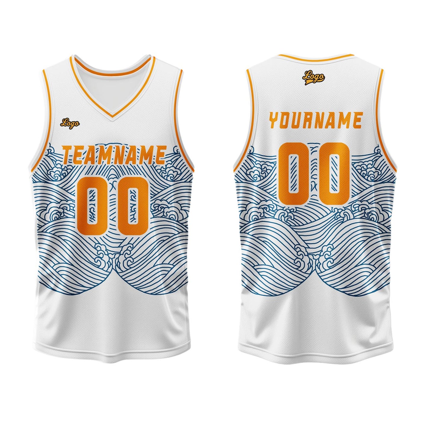 Custom White Blue Orange Basketball Jersey Uniform Suit Printed Your Logo Name Number