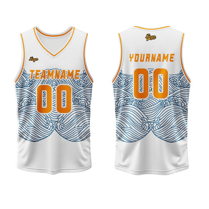 Custom White Blue Orange Basketball Jersey Uniform Suit Printed Your Logo Name Number