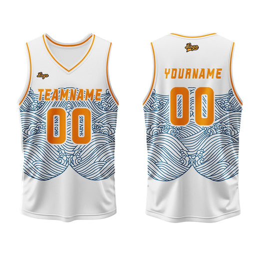 Custom White Blue Orange Basketball Jersey Uniform Suit Printed Your Logo Name Number