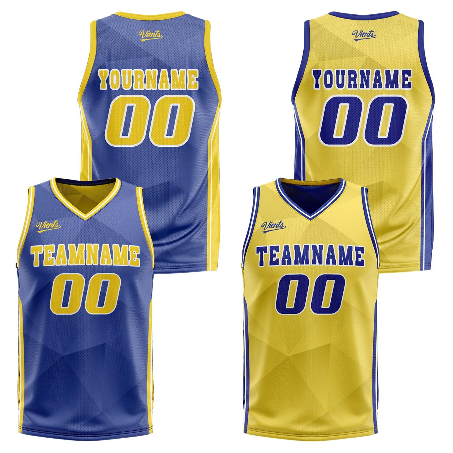 Custom Blue Yellow Reversible Basketball Suit for Adults and Kids Personalized Jersey