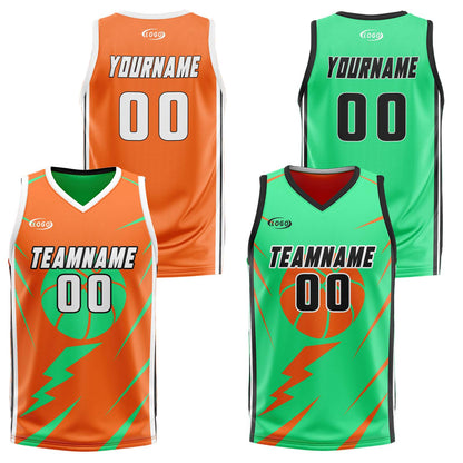 Custom Orange Green Reversible Basketball Suit for Adults and Kids Personalized Jersey