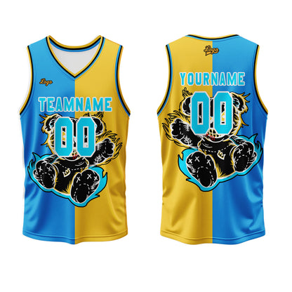 Custom Blue Yellow Basketball Jersey Uniform Suit Printed Your Logo Name Number