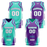 Custom Cyan Purple Reversible Basketball Suit for Adults and Kids Personalized Jersey