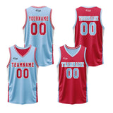 Custom Light Blue Red Reversible Basketball Suit for Adults and Kids Personalized Jersey