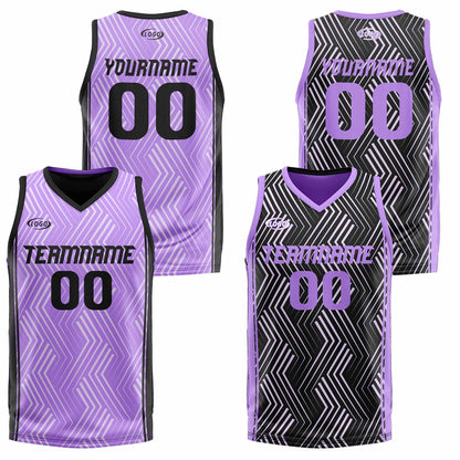 Custom Purple Black Reversible Basketball Suit for Adults and Kids Personalized Jersey