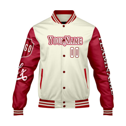 Custom White Red Letterman Varsity Jacket Personalized Embroidery Printing