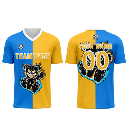 Custom Blue Yellow Soccer Uniform Jersey Kids Adults Personalized Set Jersey Shirt