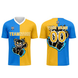 Custom Blue Yellow Soccer Uniform Jersey Kids Adults Personalized Set Jersey Shirt