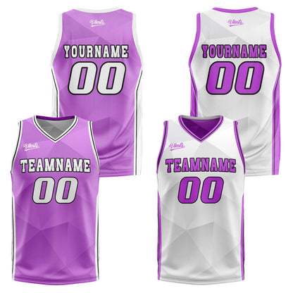Custom Purple White Reversible Basketball Suit for Adults and Kids Personalized Jersey