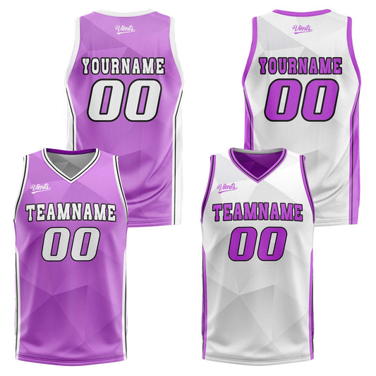 Custom Purple White Reversible Basketball Suit for Adults and Kids Personalized Jersey