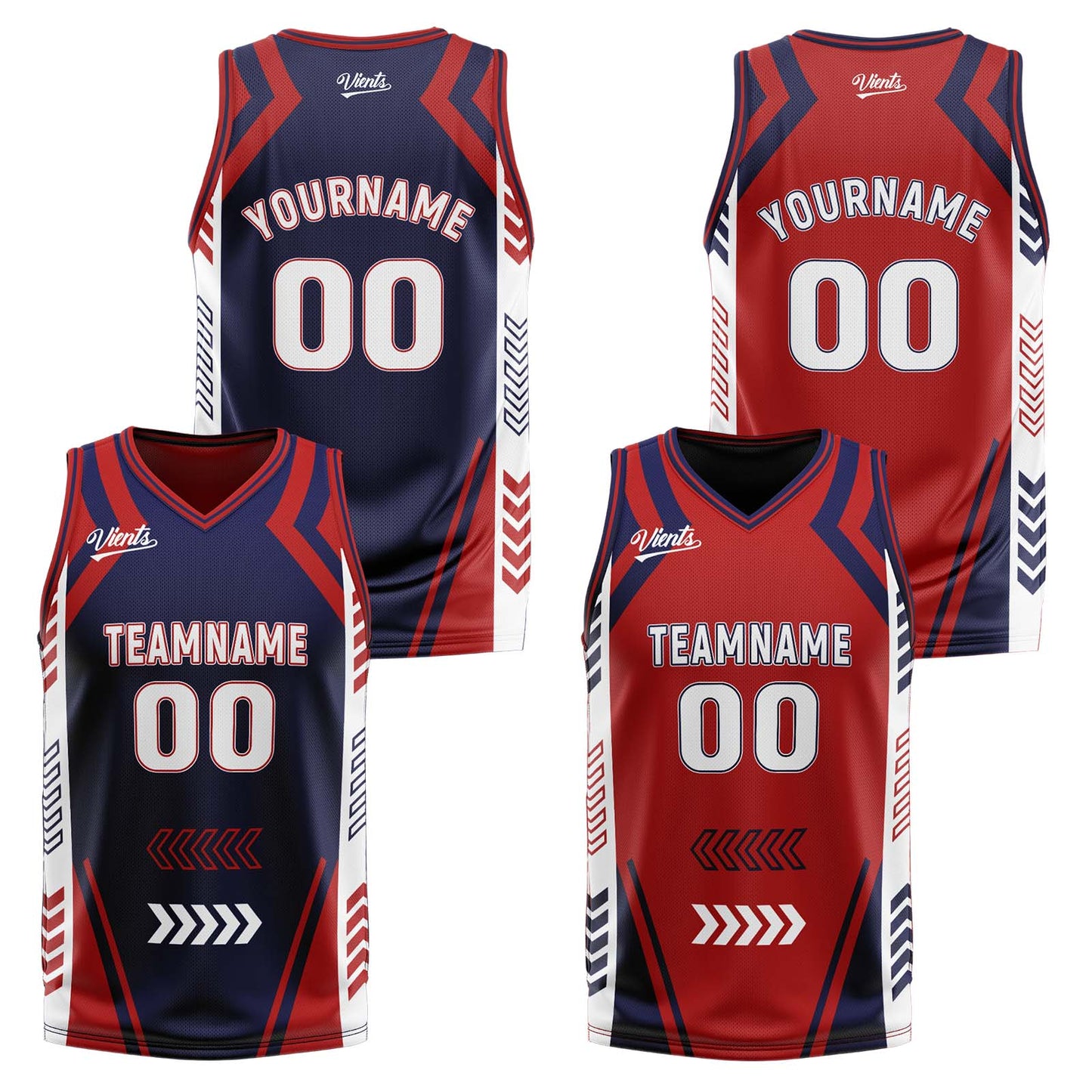 Custom Navy Red Reversible Basketball Suit for Adults and Kids Personalized Jersey