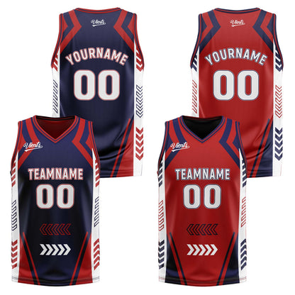 Custom Navy Red Reversible Basketball Suit for Adults and Kids Personalized Jersey