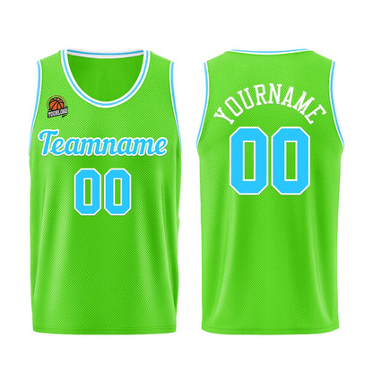 Custom Neon Green-Light Blue Basketball Jersey for Men Women Adult Youth Stitched Name Number Logo