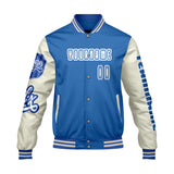 Custom Blue White Letterman Varsity Jacket Personalized Embroidery Printing
