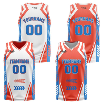 Custom White Orange Blue Reversible Basketball Suit for Adults and Kids Personalized Jersey
